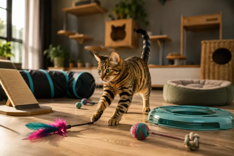 Brinquedos e acessórios para gatos.